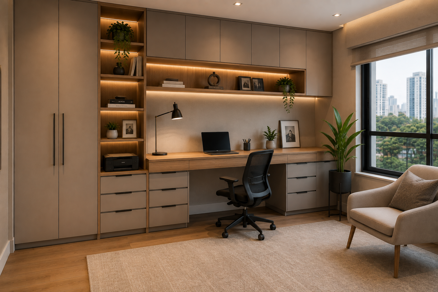 Inspiração de home office com móveis planejados