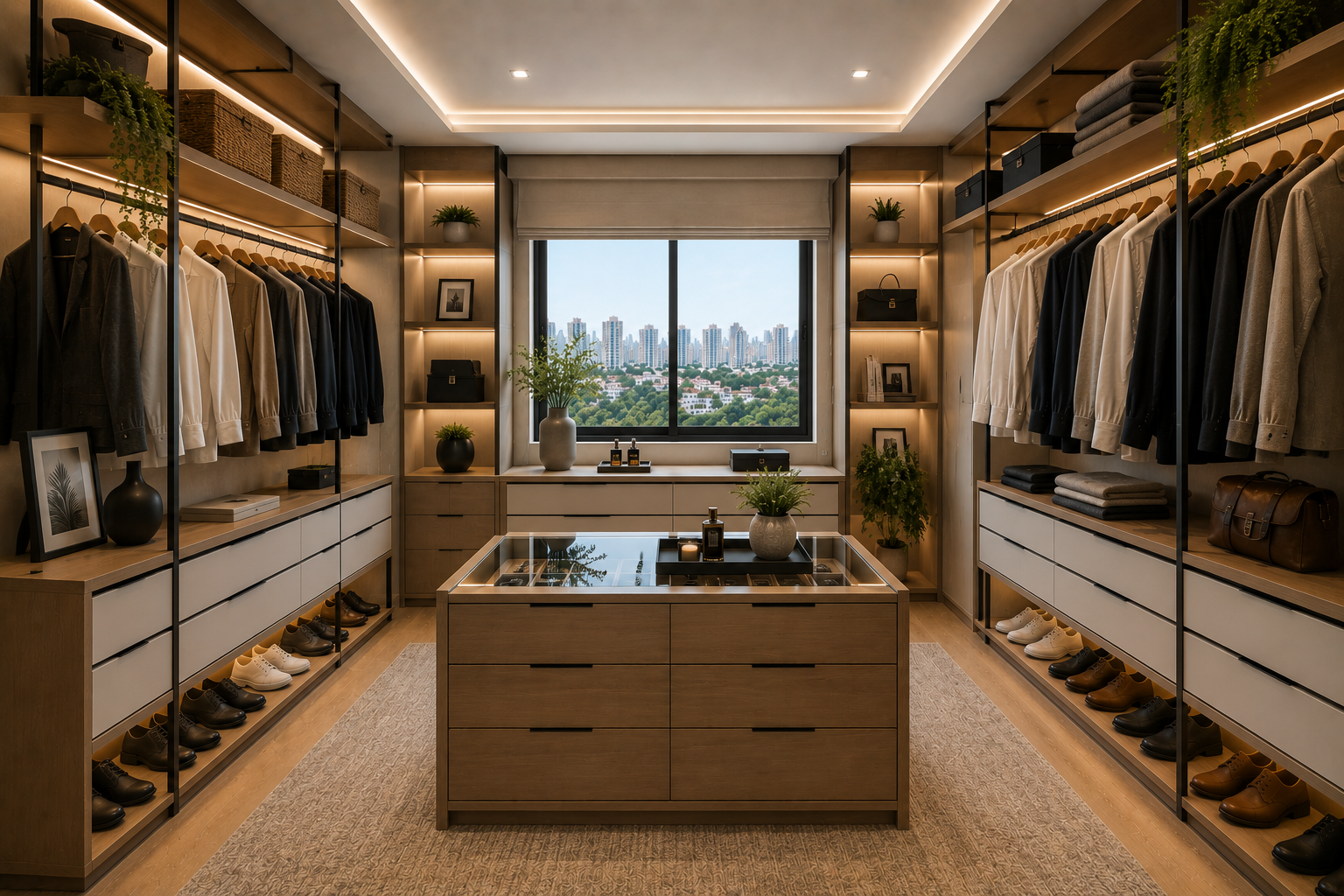 Closet planejado aberto com móveis sob medida em São Paulo