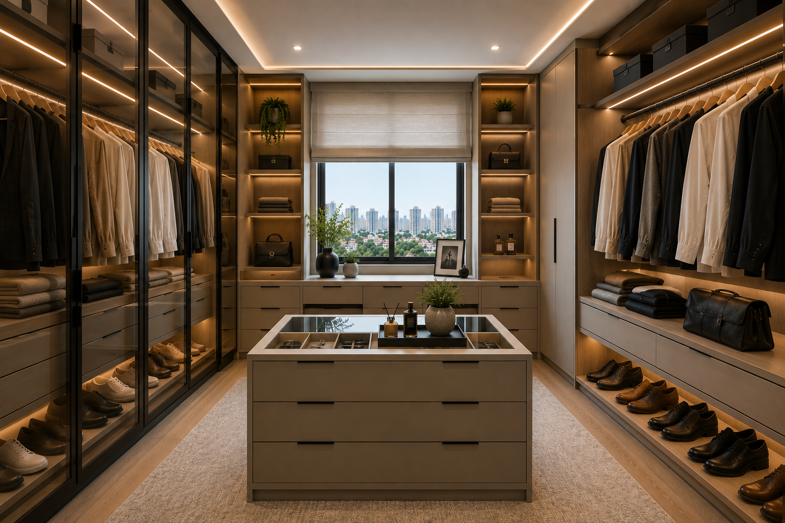 Closet planejado com portas e móveis sob medida em São Paulo