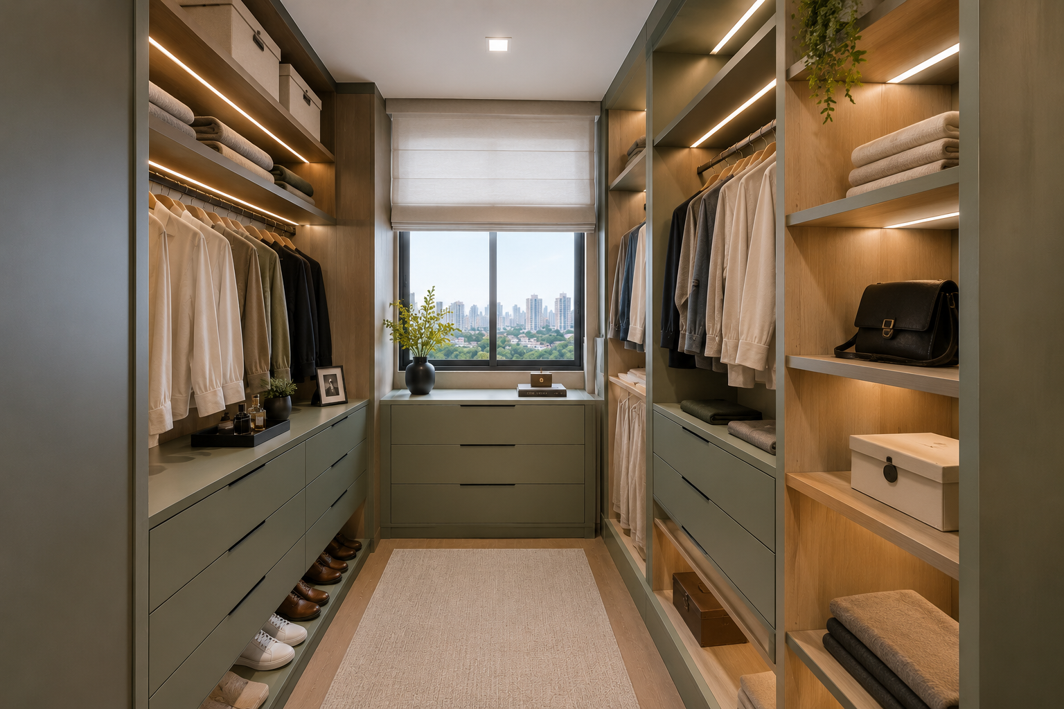 Closet planejado pequeno com móveis sob medida em São Paulo