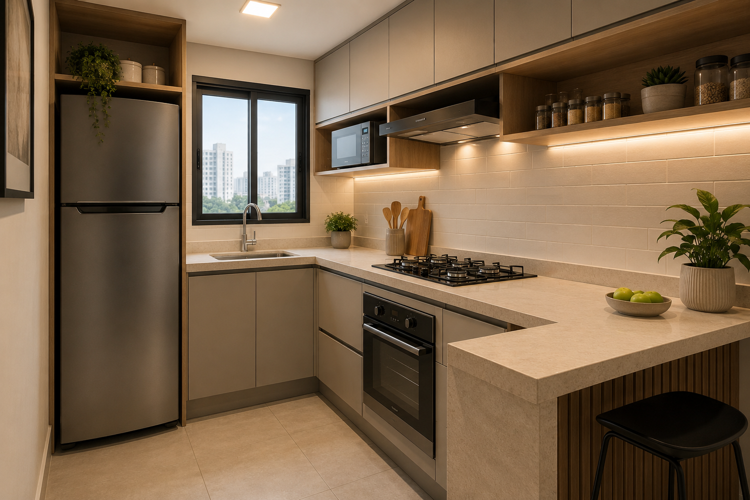 Cozinha planejada pequena com móveis sob medida em São Paulo