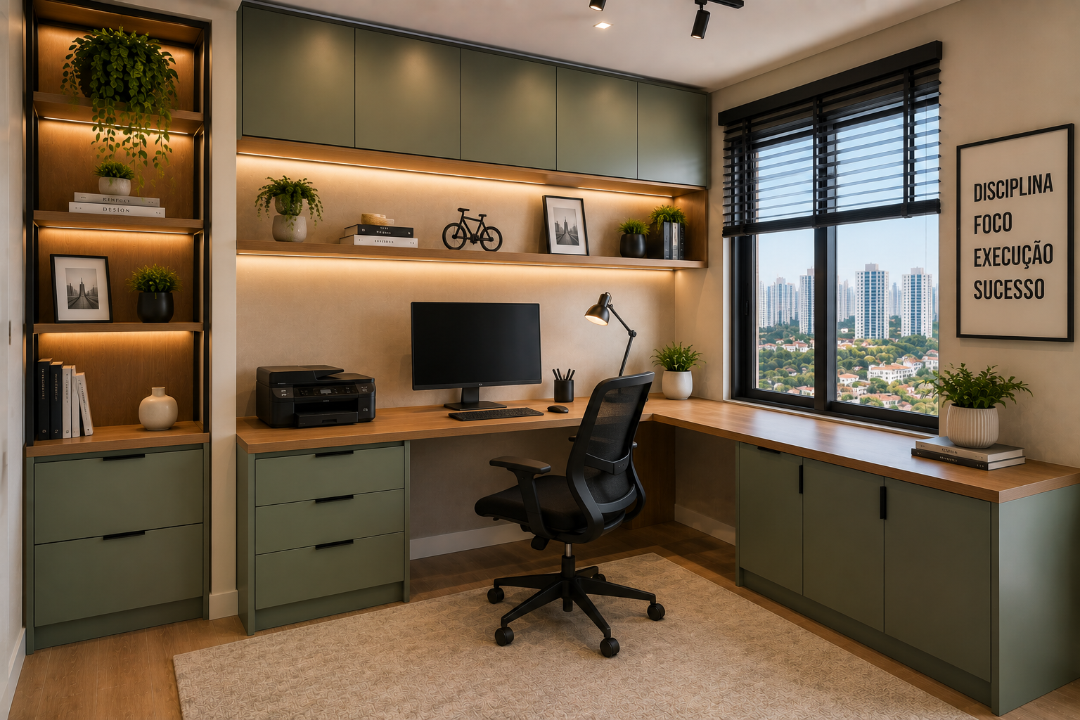 Home office planejado moderno com móveis sob medida em São Paulo