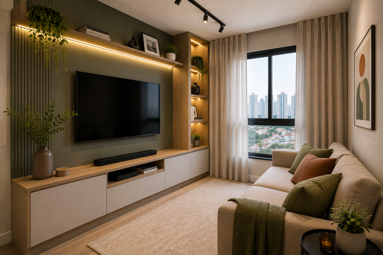 Sala planejada pequena com móveis sob medida em São Paulo