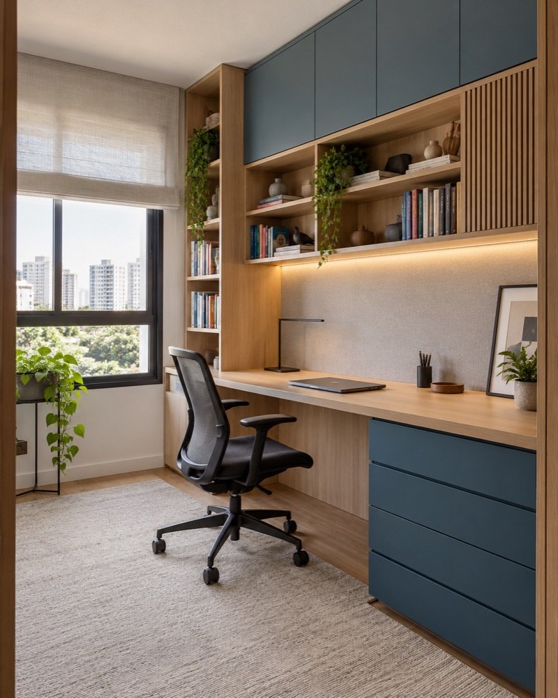 Inspiração de home office com móveis planejados